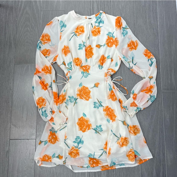 Free People Samantha Lace Up Mini Dress Light Combo XS Floral Chiffon Lace Up - Picture 5 of 16